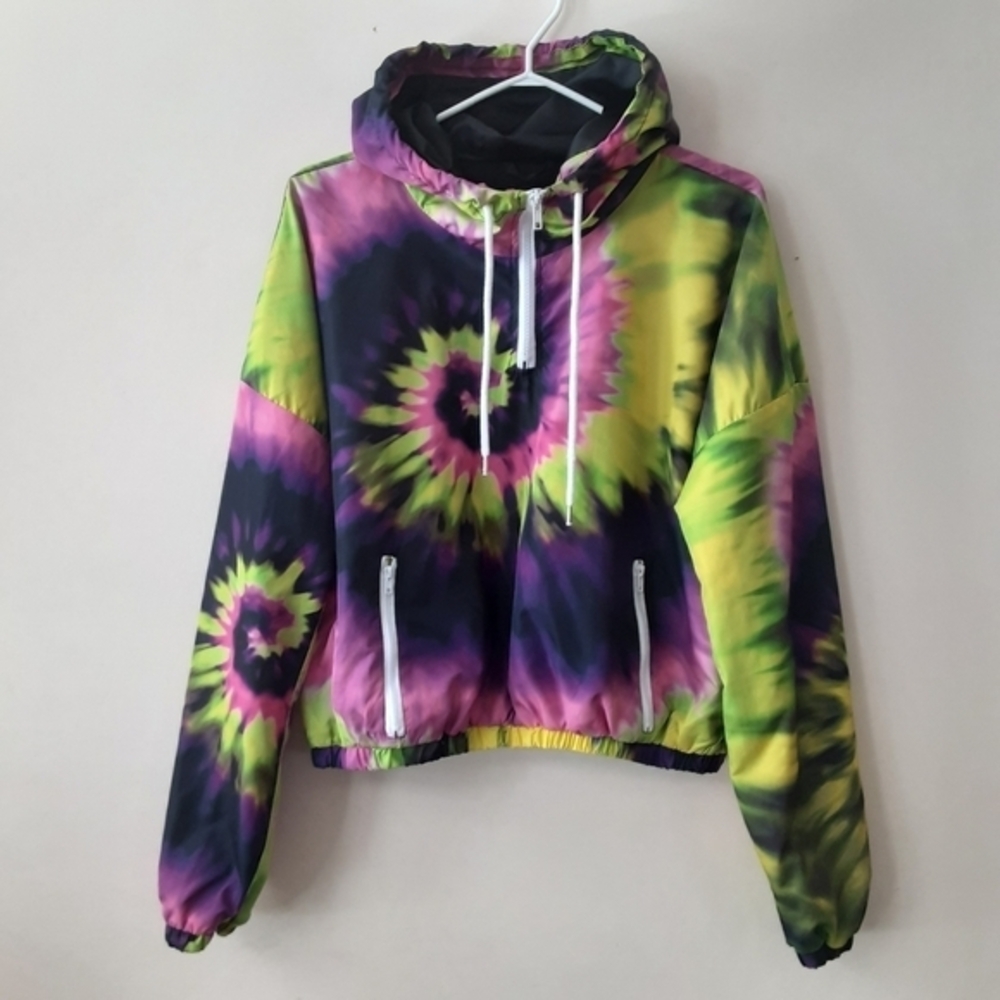 Streetwear society cropped windbreaker jacket,tie dye print,XL
